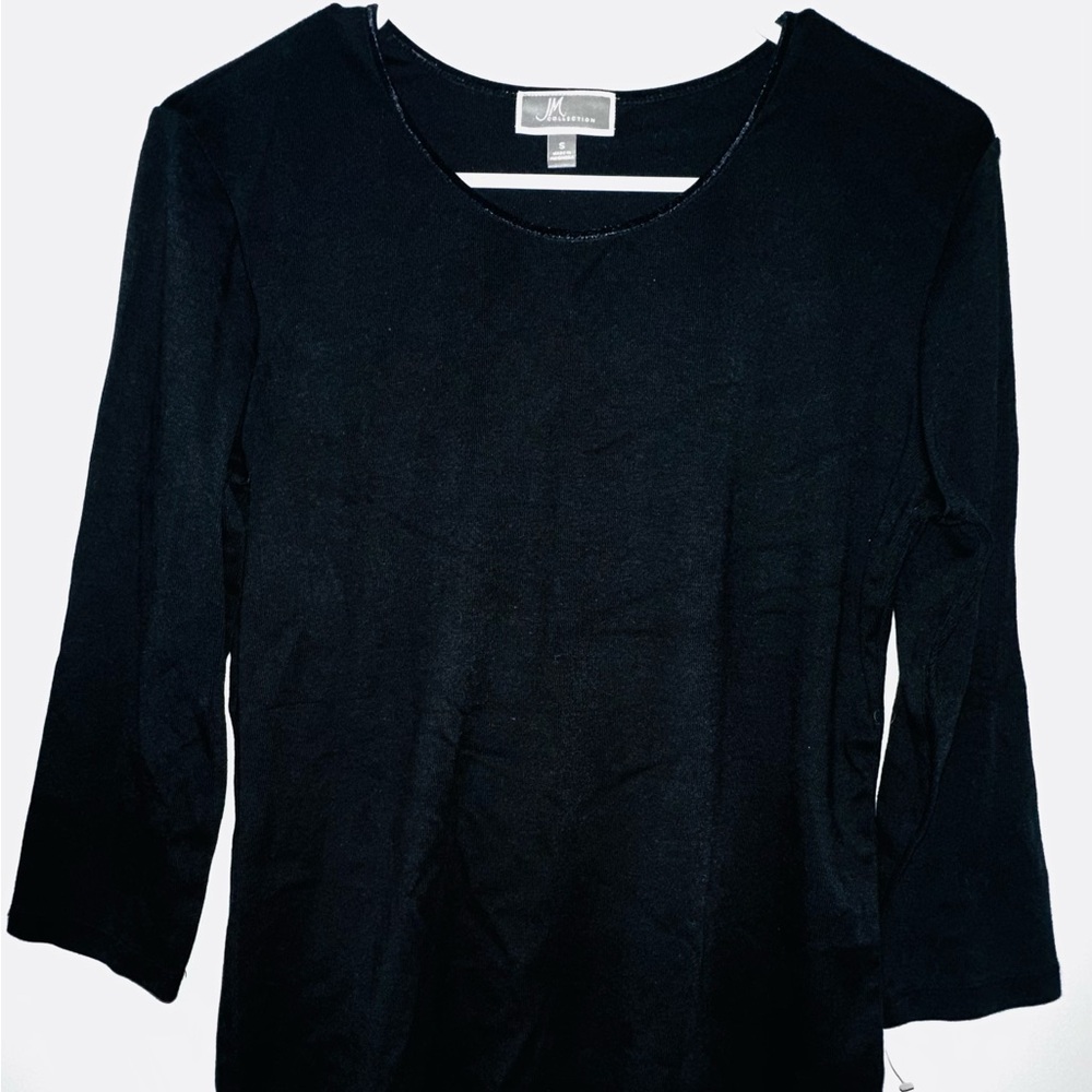 JM Collection Black Scoop Neck 3/4 Sleeve Top
